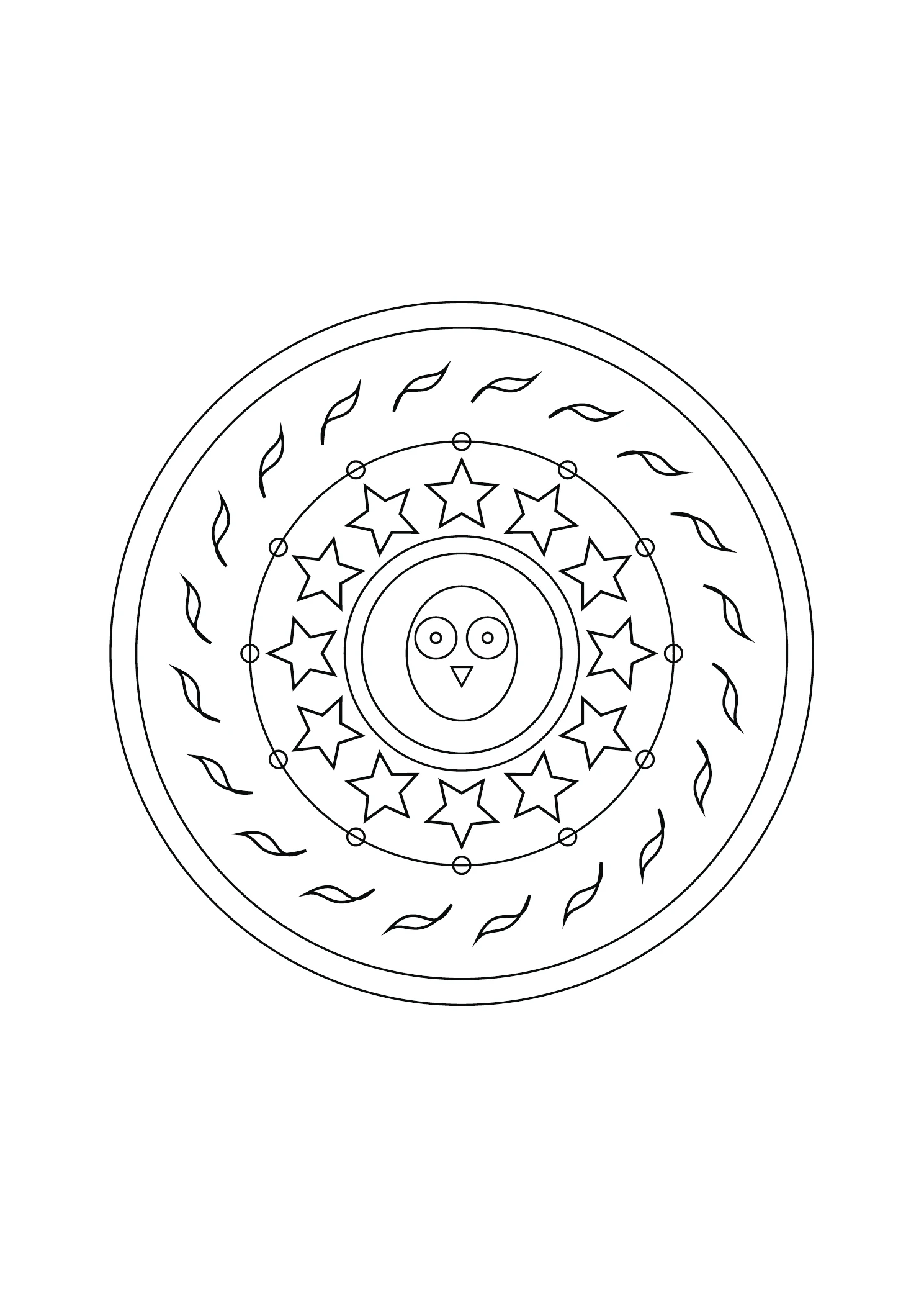 Mandala hibou et losanges : dessin noir et blanc à colorier