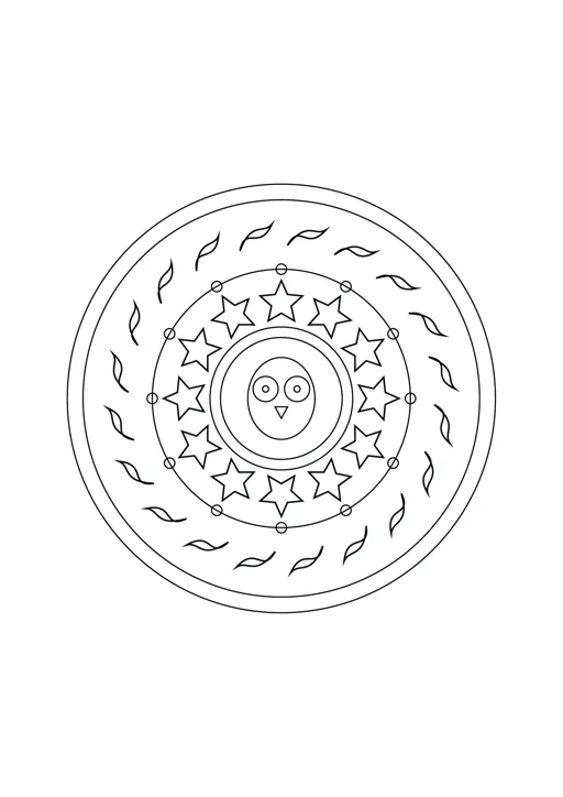Mandala hibou et losanges : dessin noir et blanc à colorier