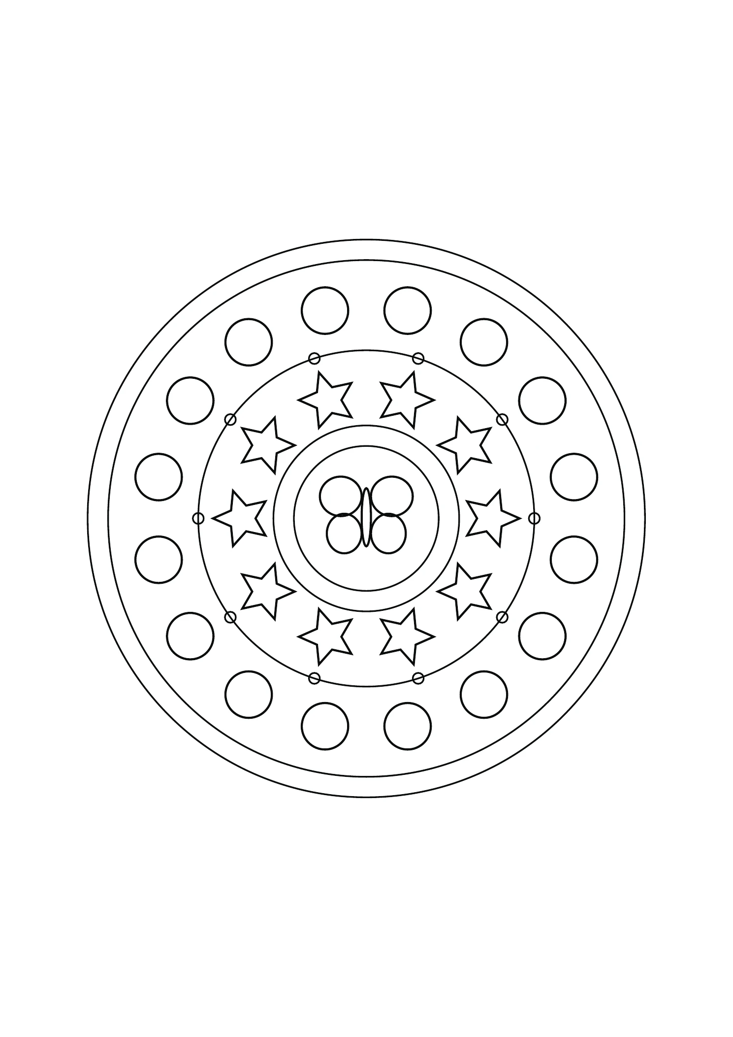 Mandala papillon et étoiles : dessin noir et blanc à colorier