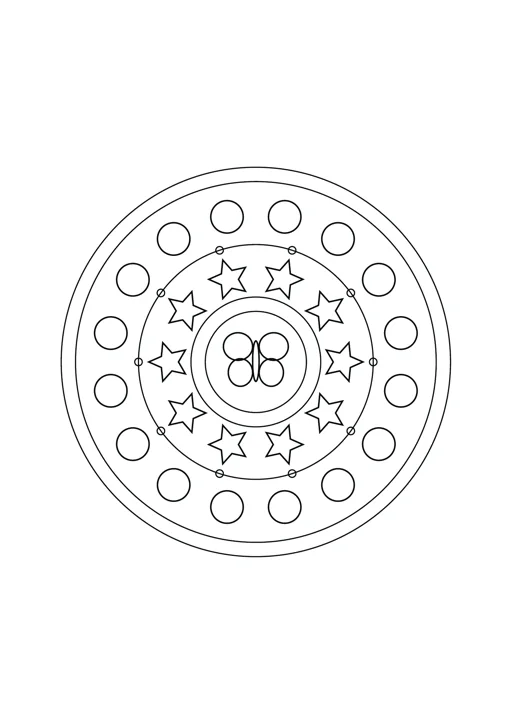 Mandala papillon et étoiles : dessin noir et blanc à colorier