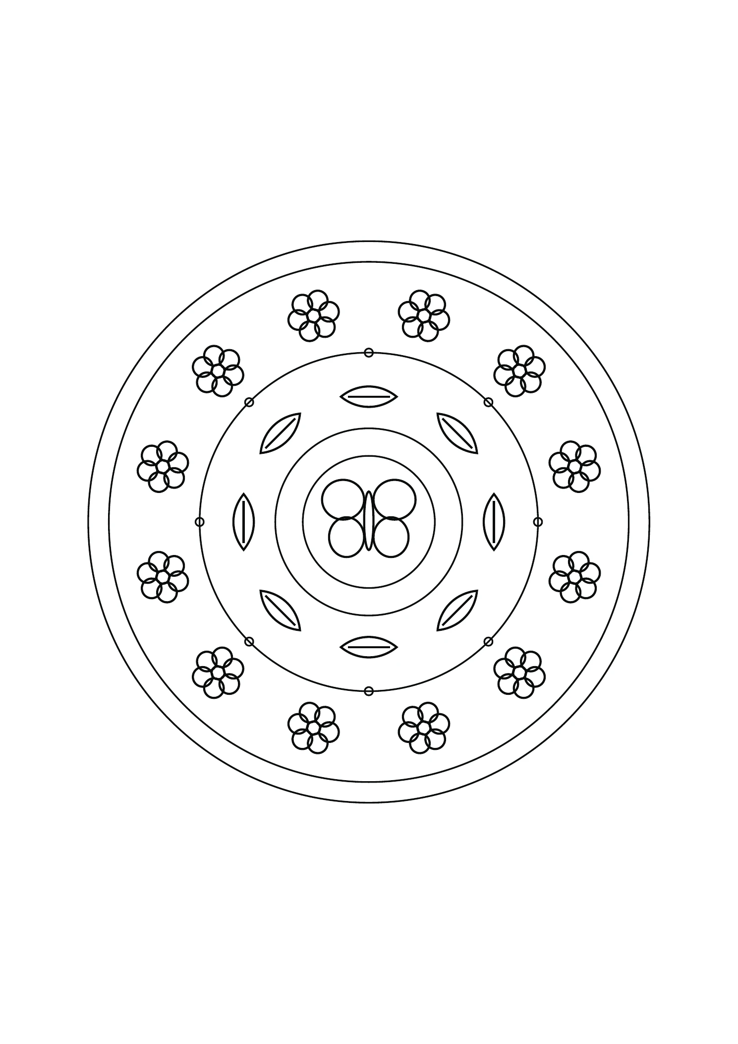 Mandala papillon et feuilles : dessin noir et blanc à colorier