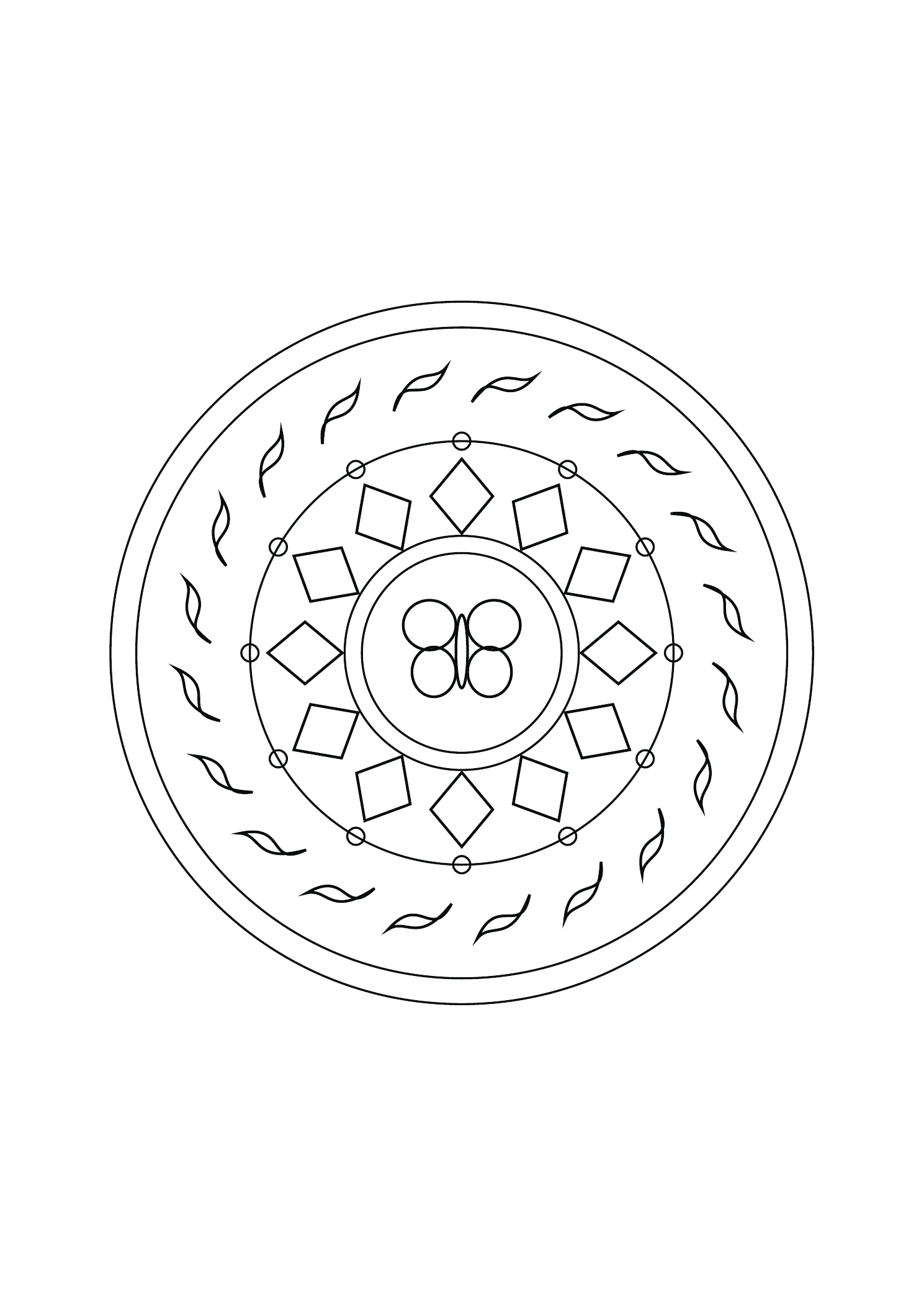 Mandala papillon et losanges : dessin noir et blanc à colorier
