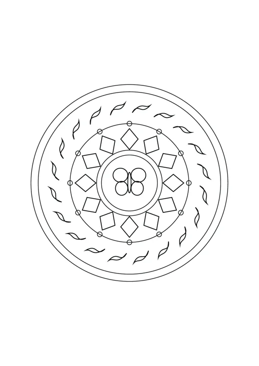 Mandala papillon et losanges : dessin noir et blanc à colorier