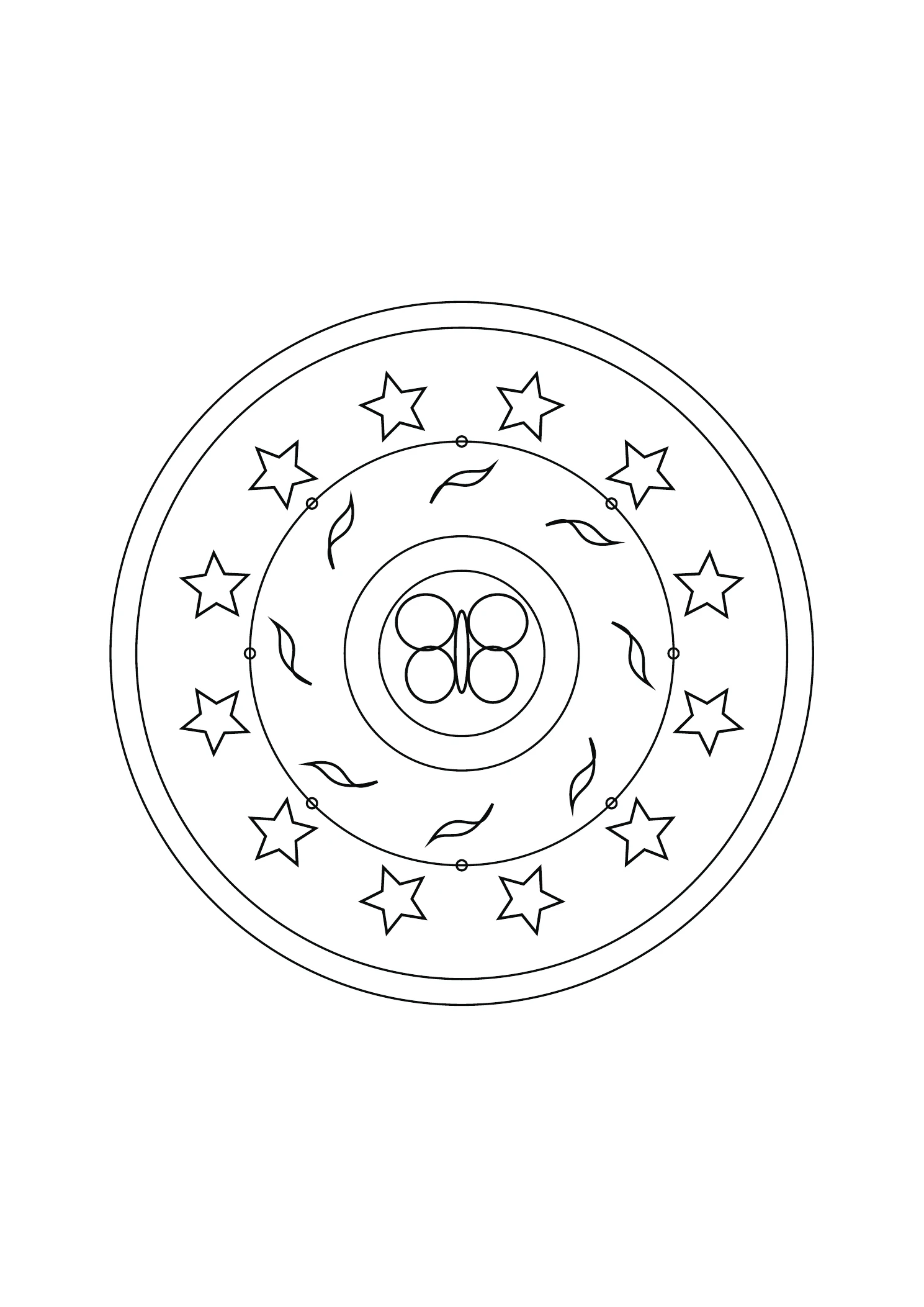 Mandala papillon et vagues : dessin noir et blanc à colorier
