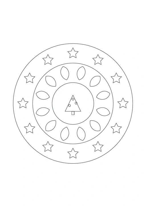 Mandala sapin de Noël : feuille à colorier en noir et blanc