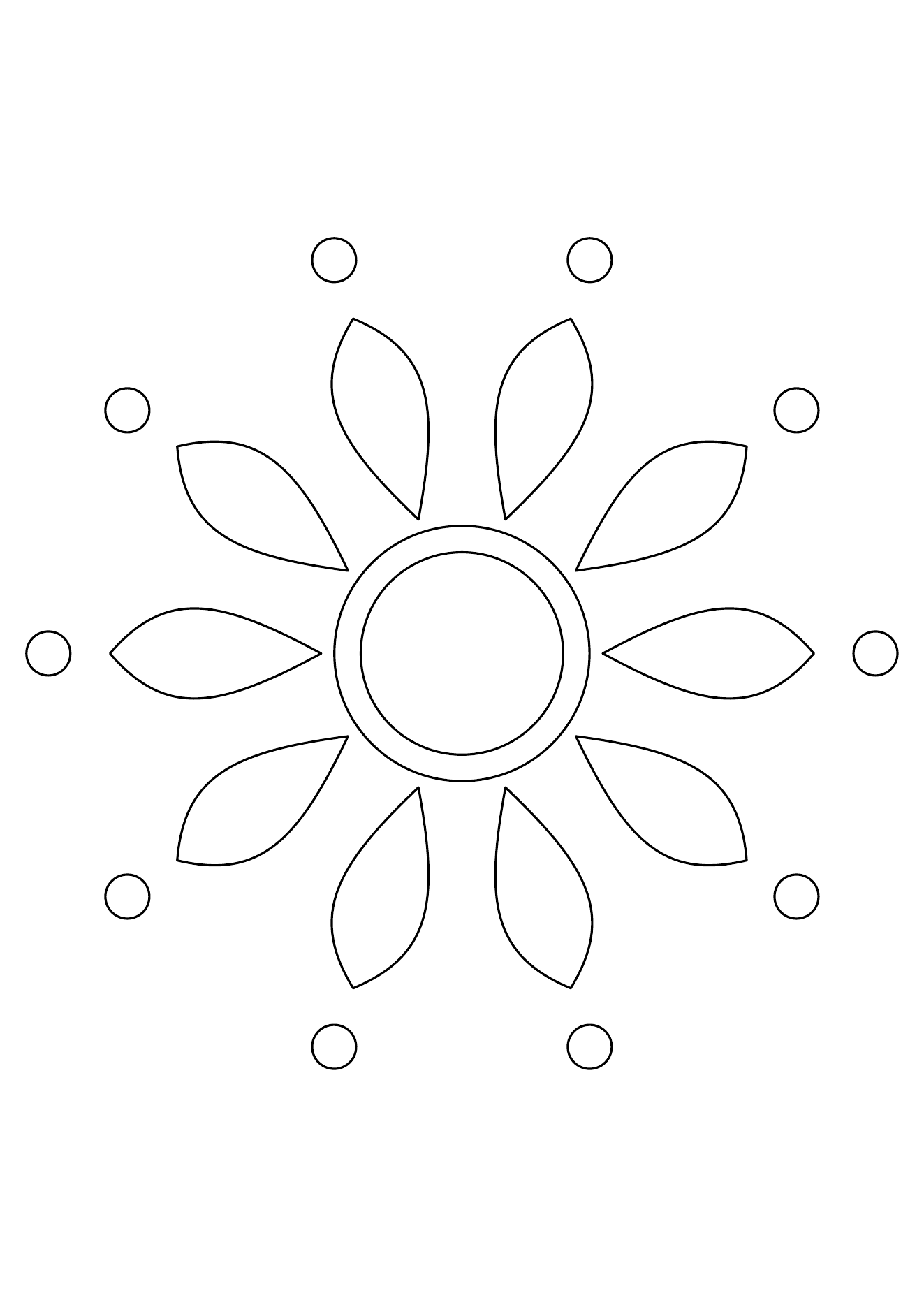 Mandala soleil aux grands rayons : dessin noir et blanc à colorier