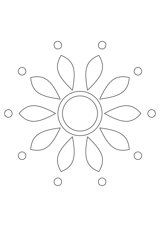 Mandala soleil aux grands rayons : dessin noir et blanc à colorier