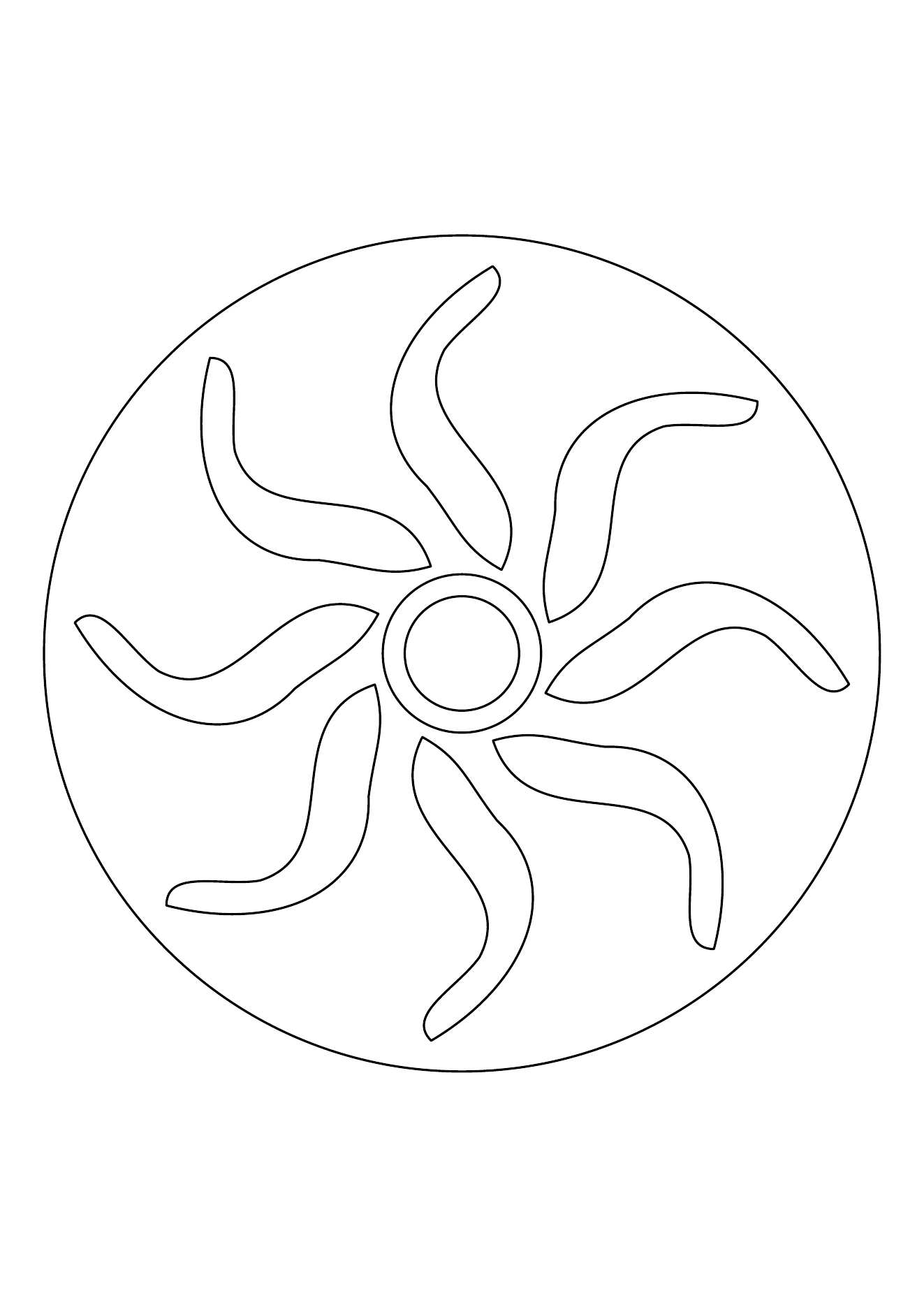 Mandala facile aux vagues : dessin noir et blanc à colorier