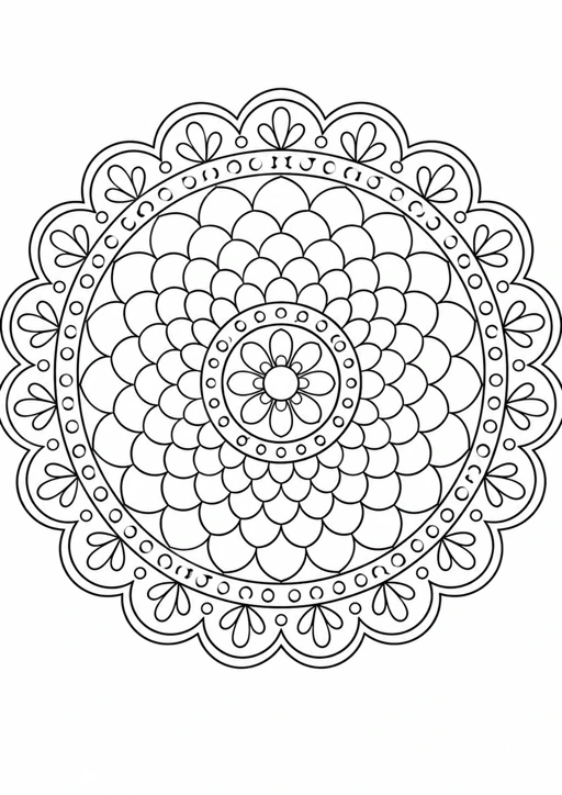 Mandala écailles : dessin en noir et blanc à colorier
