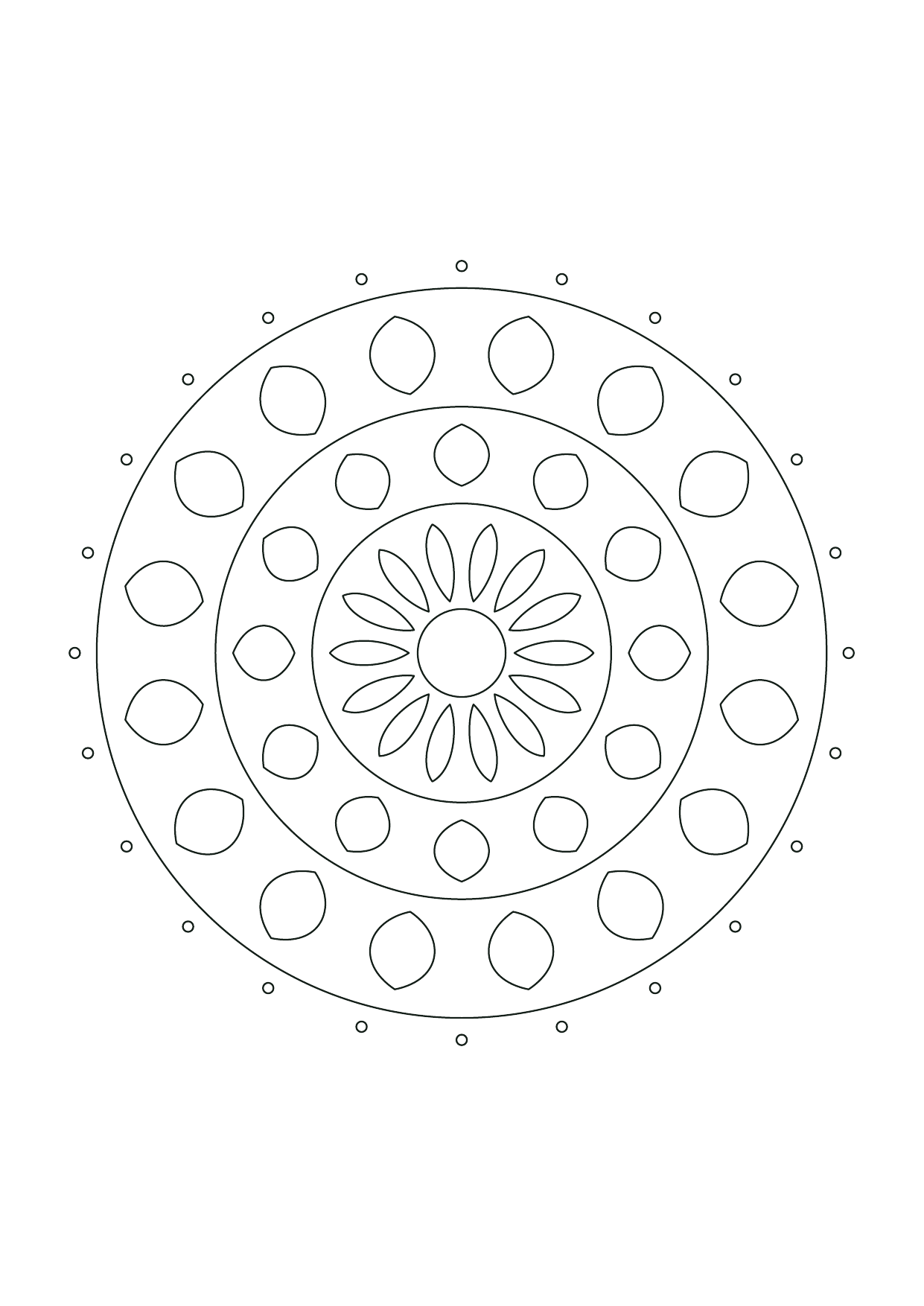 Mandala feuilles répétées : feuille à colorier en noir et blanc