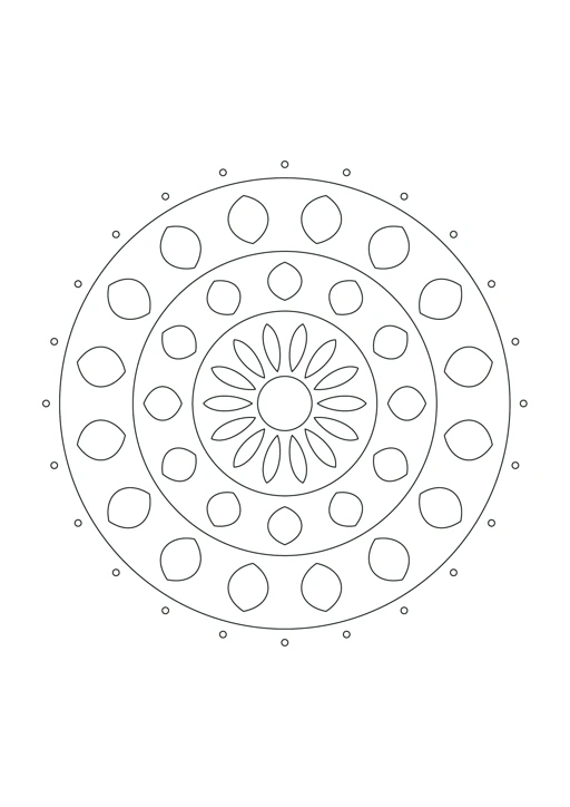 Mandala feuilles répétées : feuille à colorier en noir et blanc