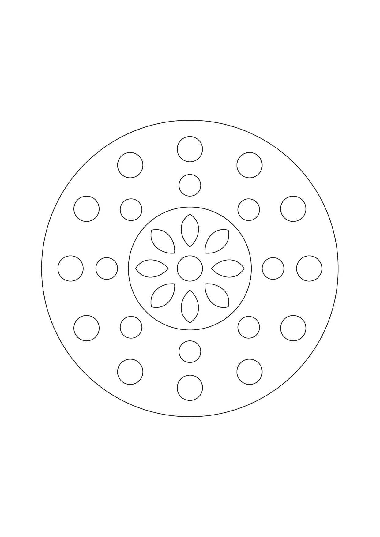 Mandala galets et ronds : feuille à colorier en noir et blanc