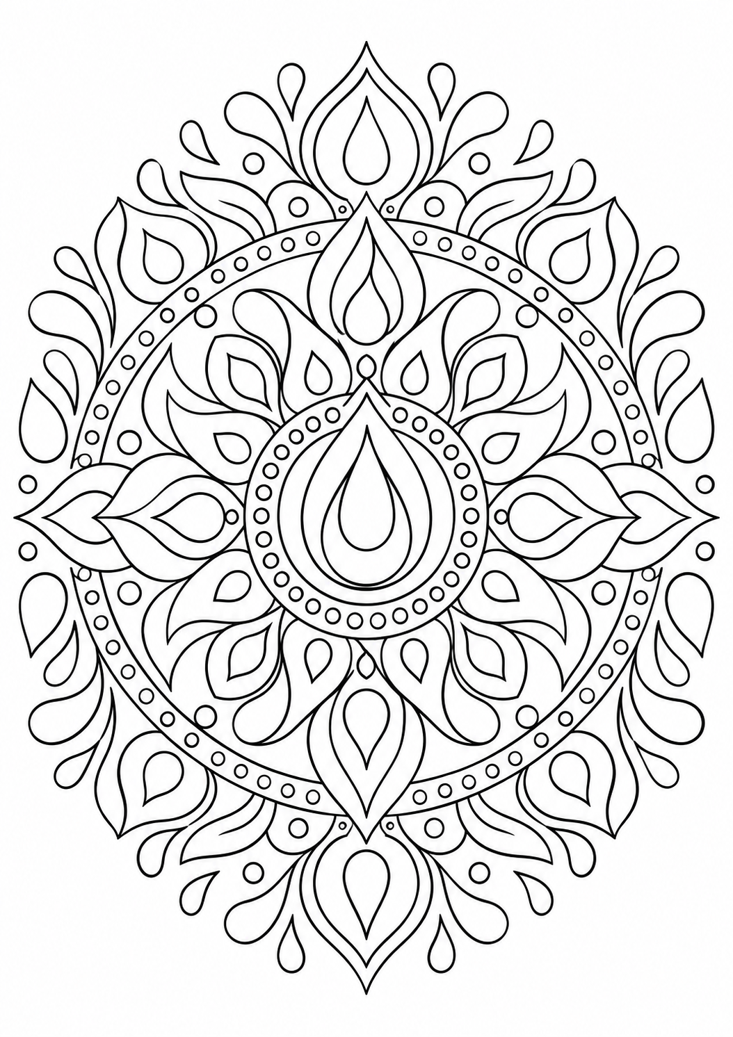 Mandala gouttes : dessin en noir et blanc à colorier