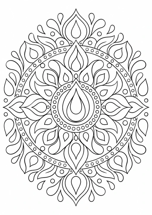 Mandala gouttes : dessin en noir et blanc à colorier