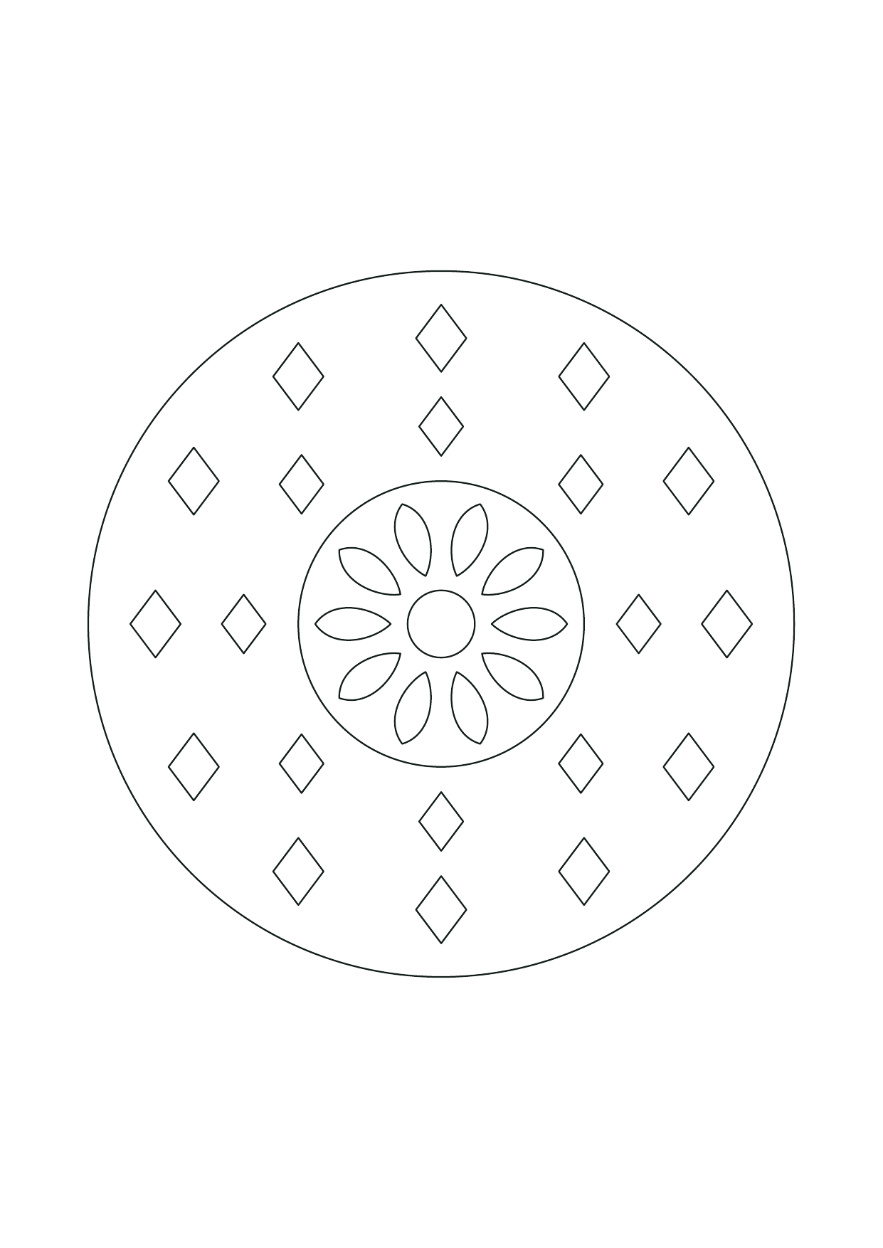 Mandala losanges : feuille à colorier en noir et blanc
