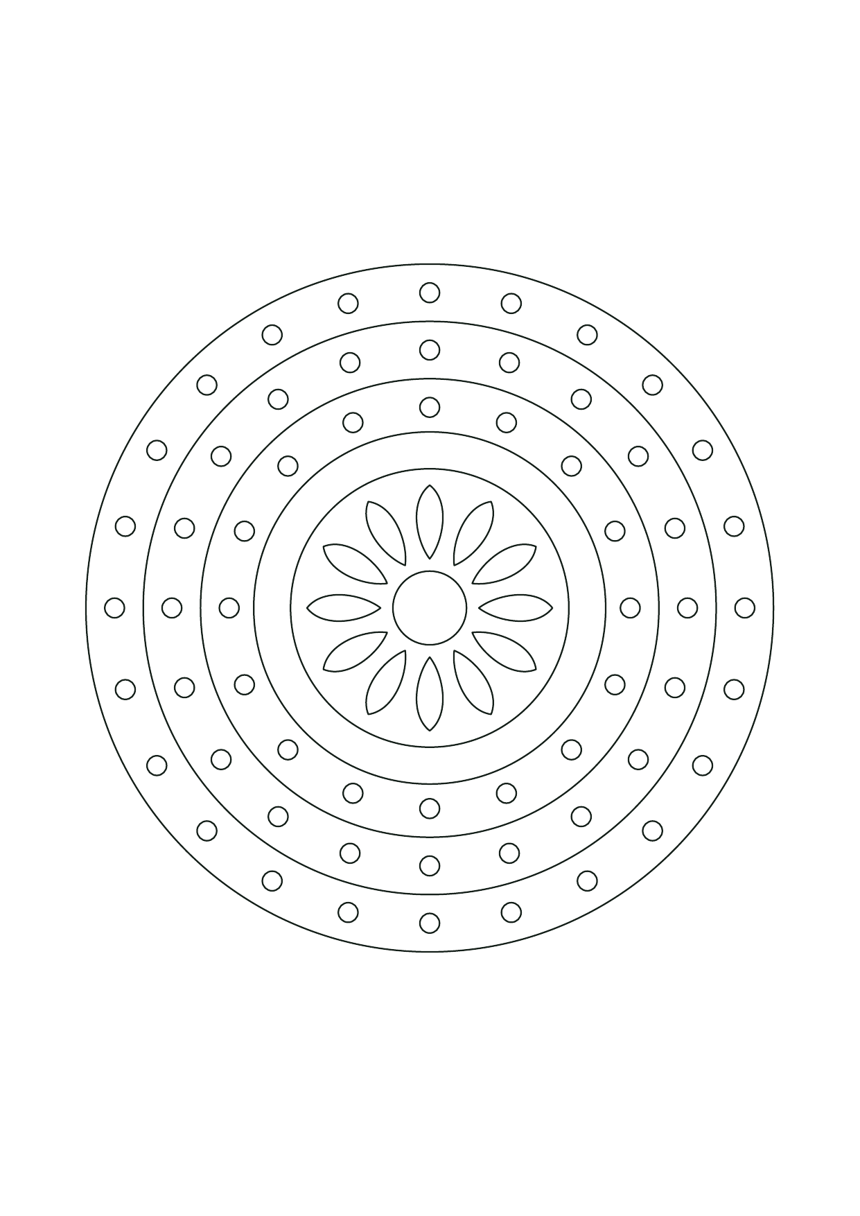 Mandala points et cercles : feuille à colorier en noir et blanc