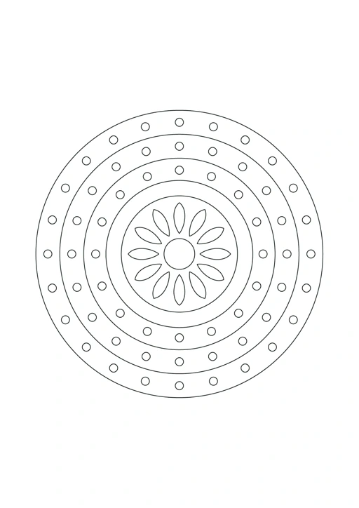 Mandala points et cercles : feuille à colorier en noir et blanc