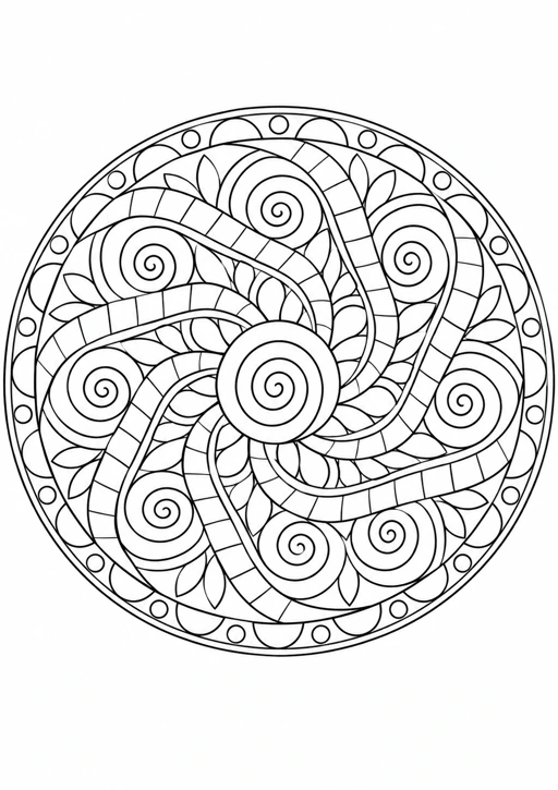 Mandala spirales : dessin en noir et blanc à colorier