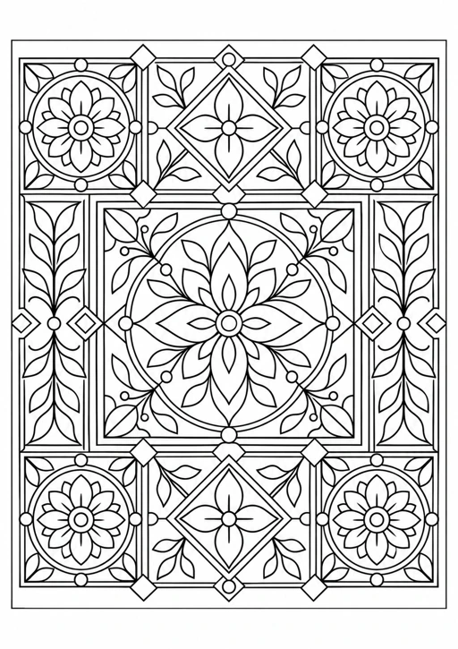 Mandala tuiles : dessin en noir et blanc à colorier
