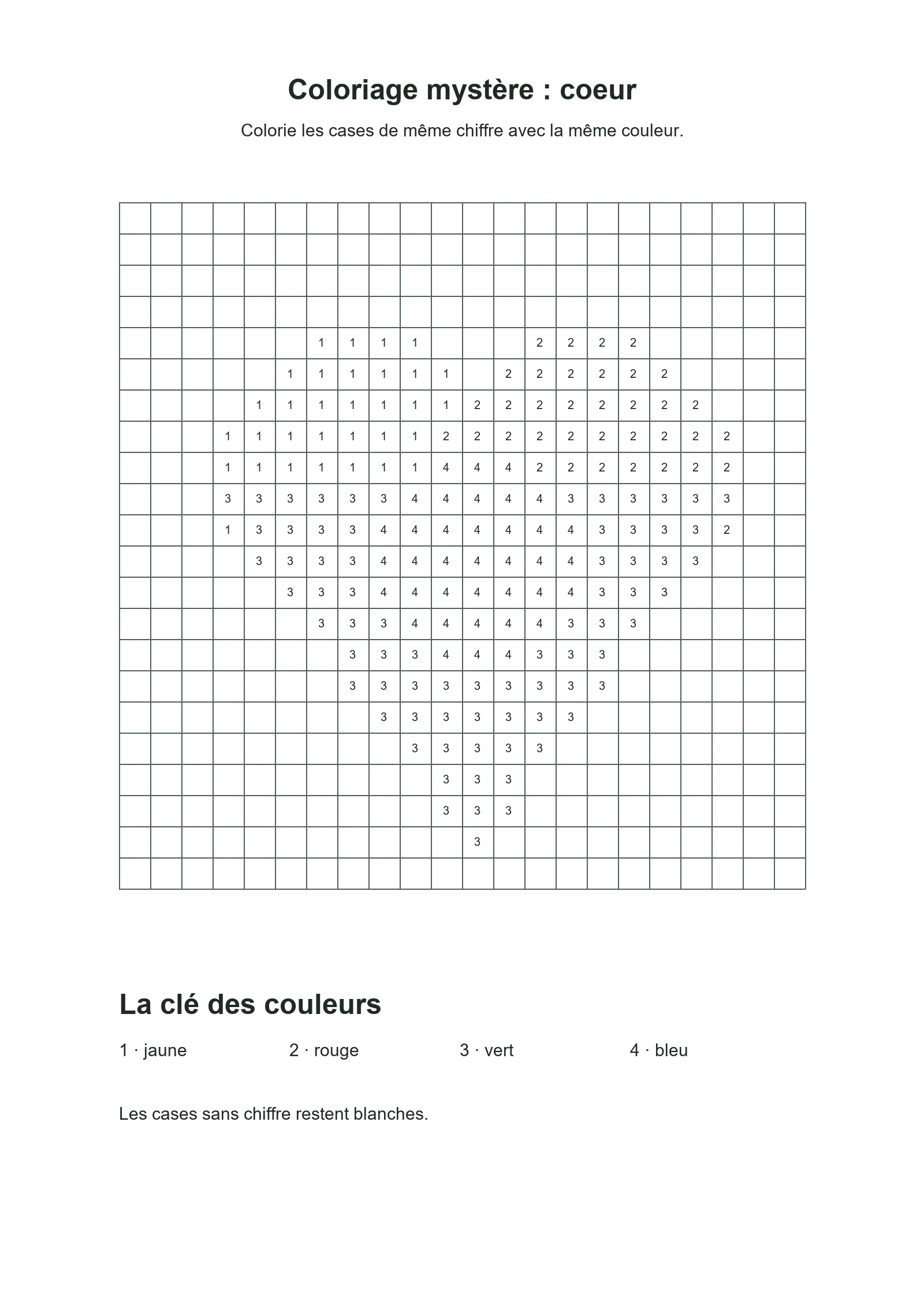 Coloriage mystère : cœur : dessin noir et blanc à colorier