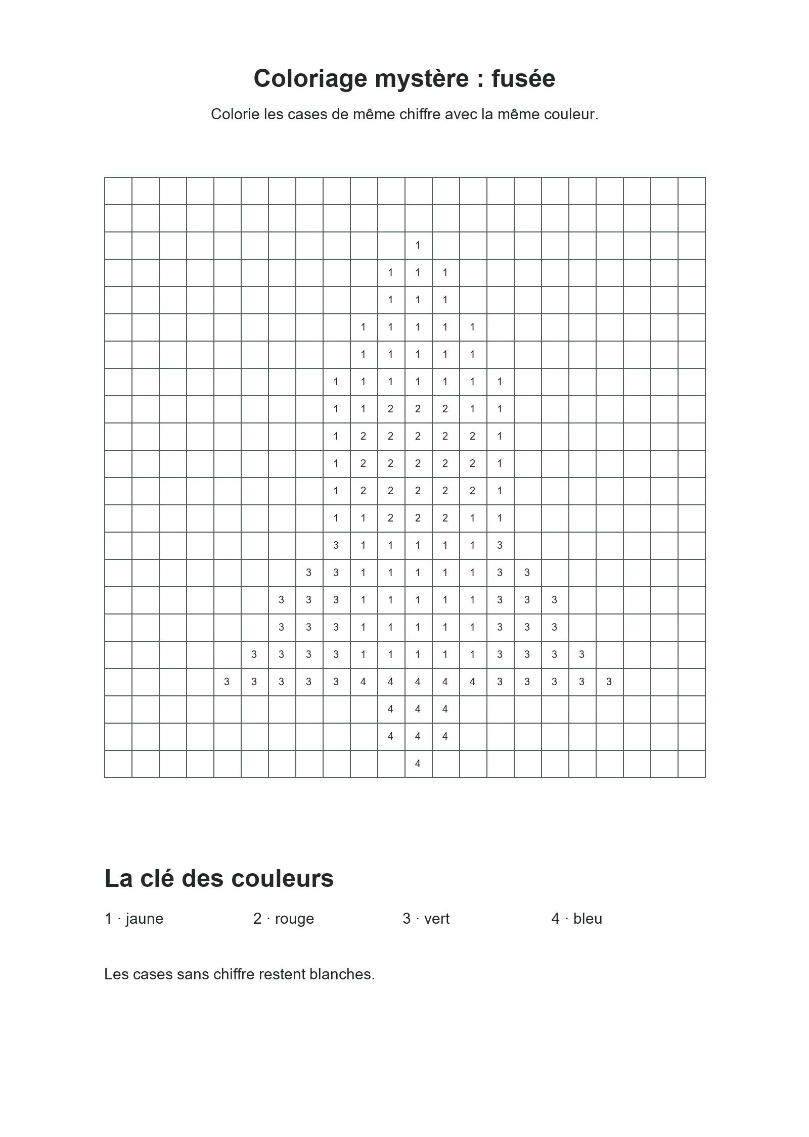 Coloriage mystère : fusée : dessin noir et blanc à colorier