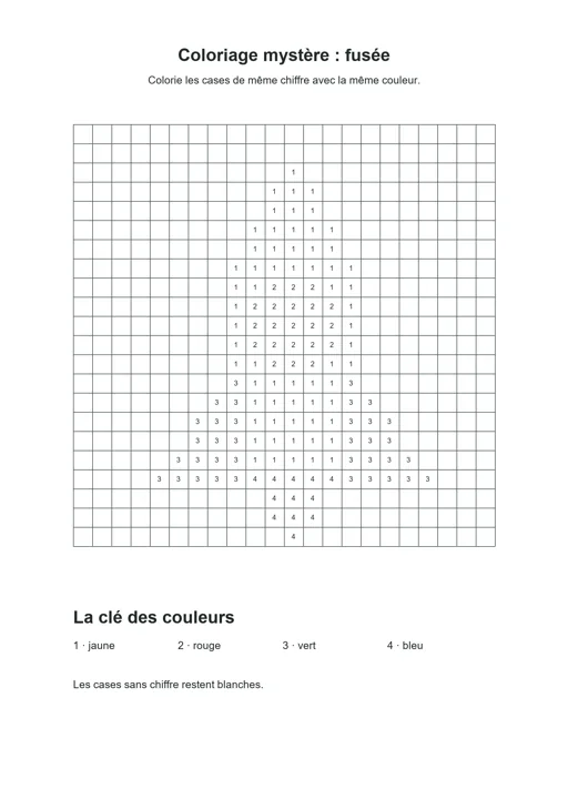 Coloriage mystère : fusée : dessin noir et blanc à colorier