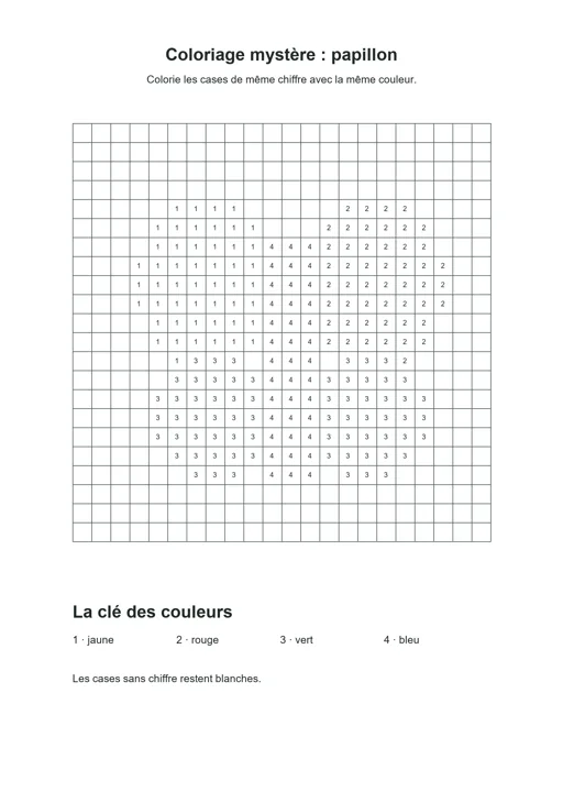 Coloriage mystère : papillon : dessin noir et blanc à colorier