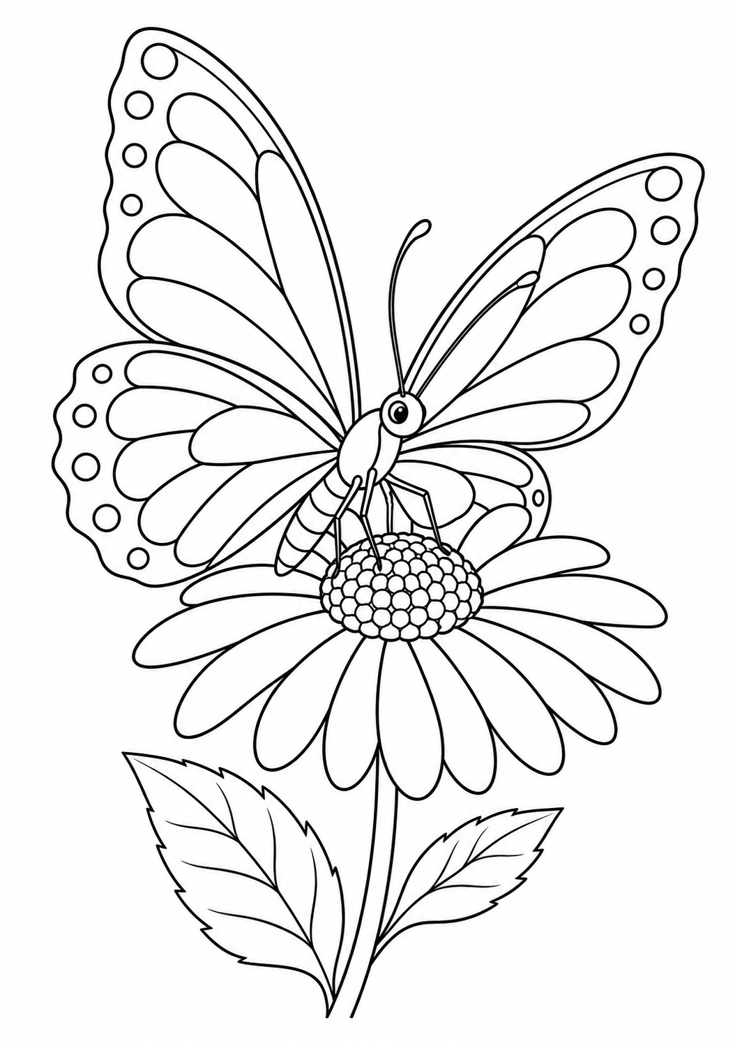 Papillon sur une fleur : dessin noir et blanc à colorier