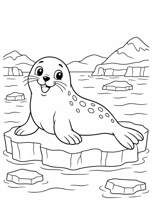 Phoque sur la banquise : dessin en noir et blanc à colorier