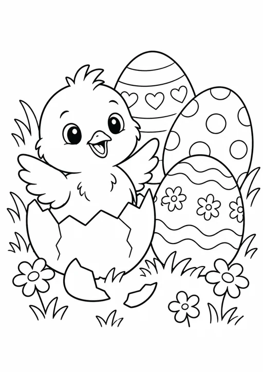 Poussin dans sa coquille : dessin en noir et blanc à colorier