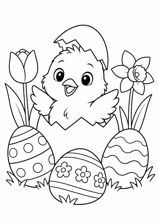 Poussin de Pâques : dessin noir et blanc à colorier