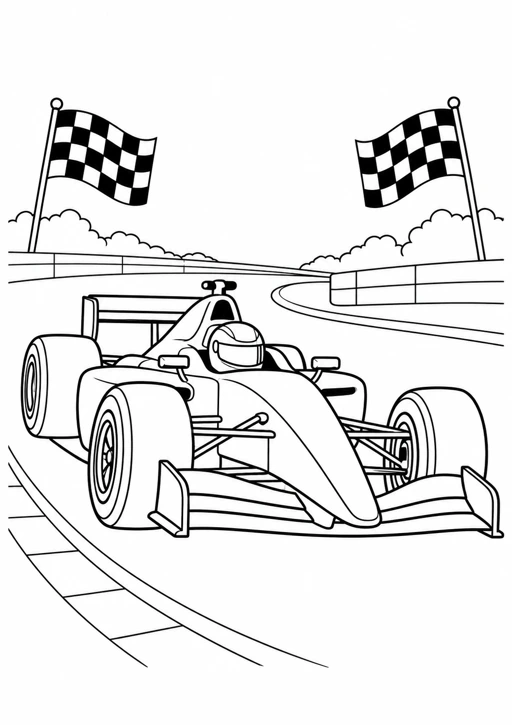 Voiture de course : dessin noir et blanc à colorier