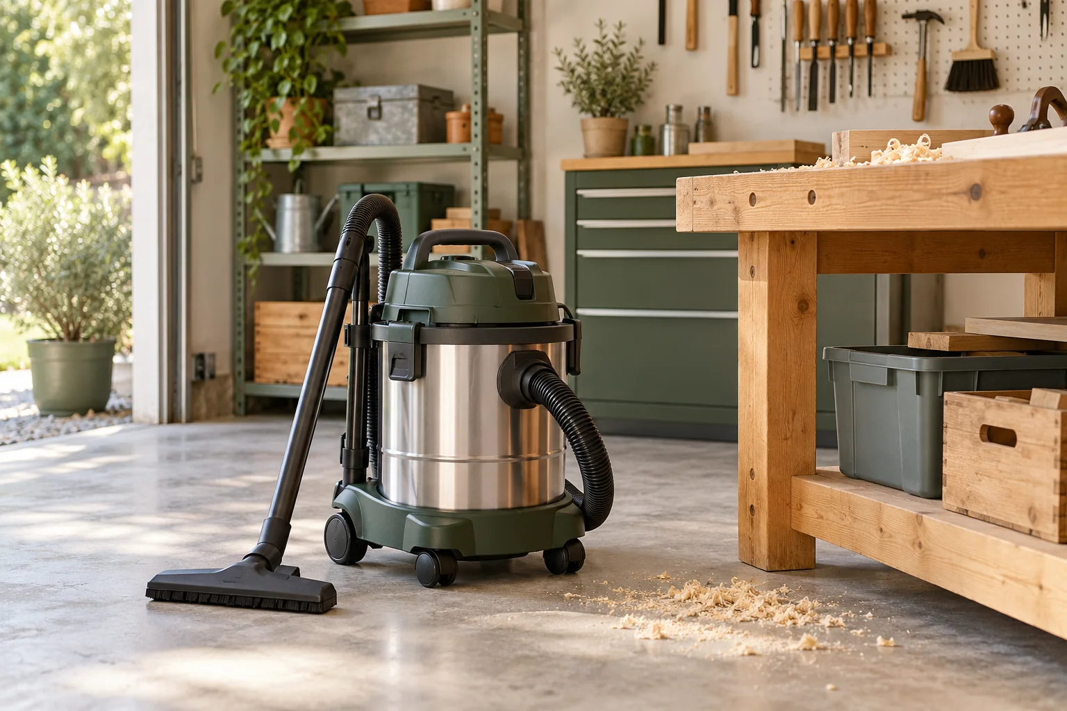 Illustration : aspirateur compact dans un atelier de bricolage