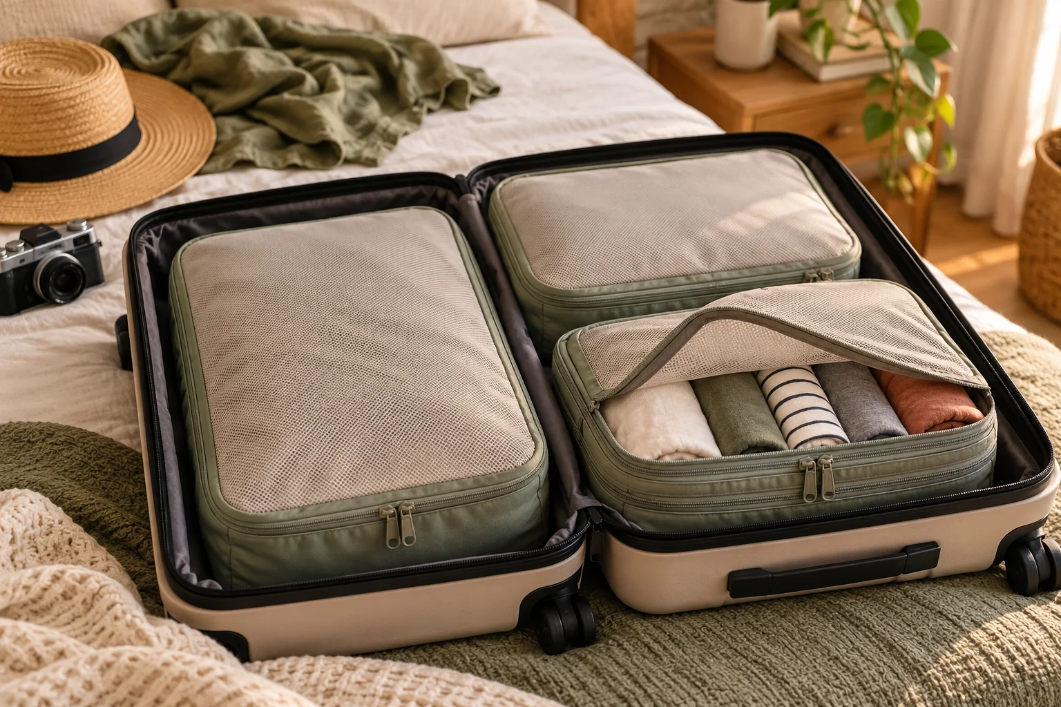 Illustration : cubes de rangement dans une valise