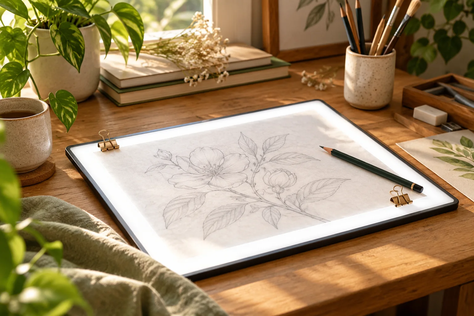 Illustration : tablette lumineuse sur un espace de dessin