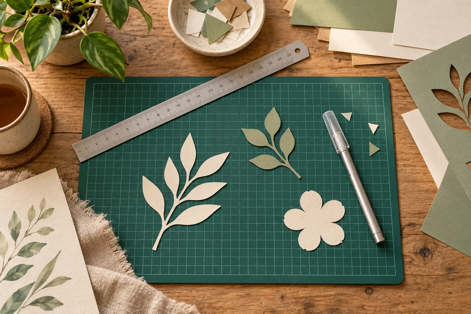 Illustration : tapis de découpe sur une table de loisirs créatifs