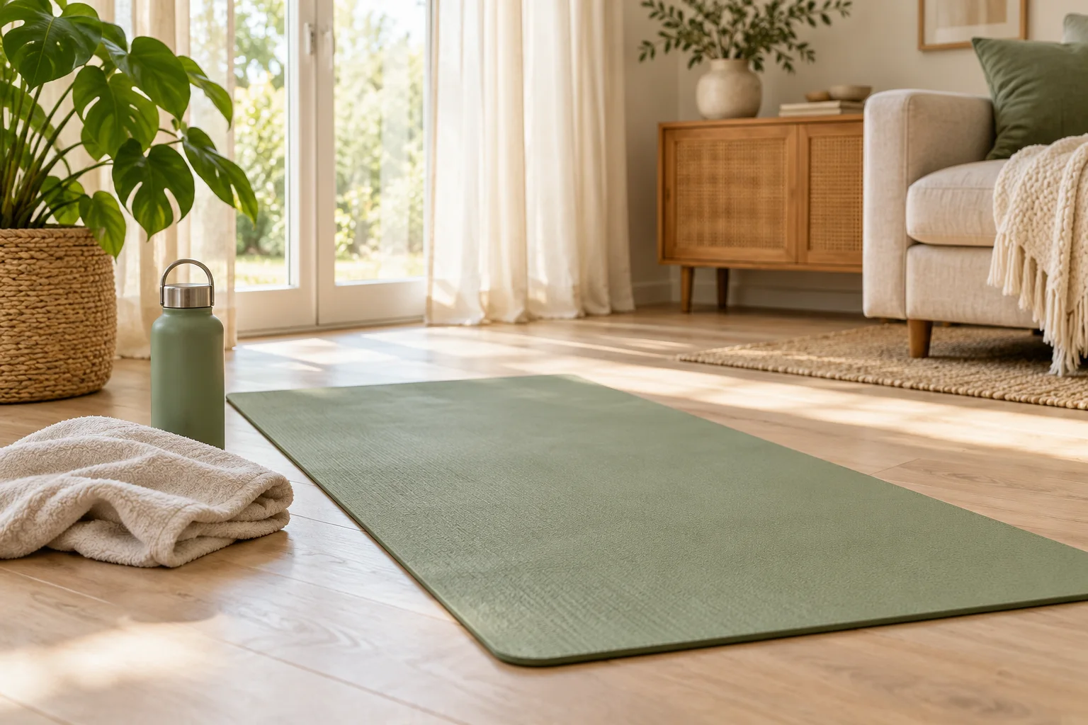 Illustration : tapis de fitness dans un intérieur lumineux